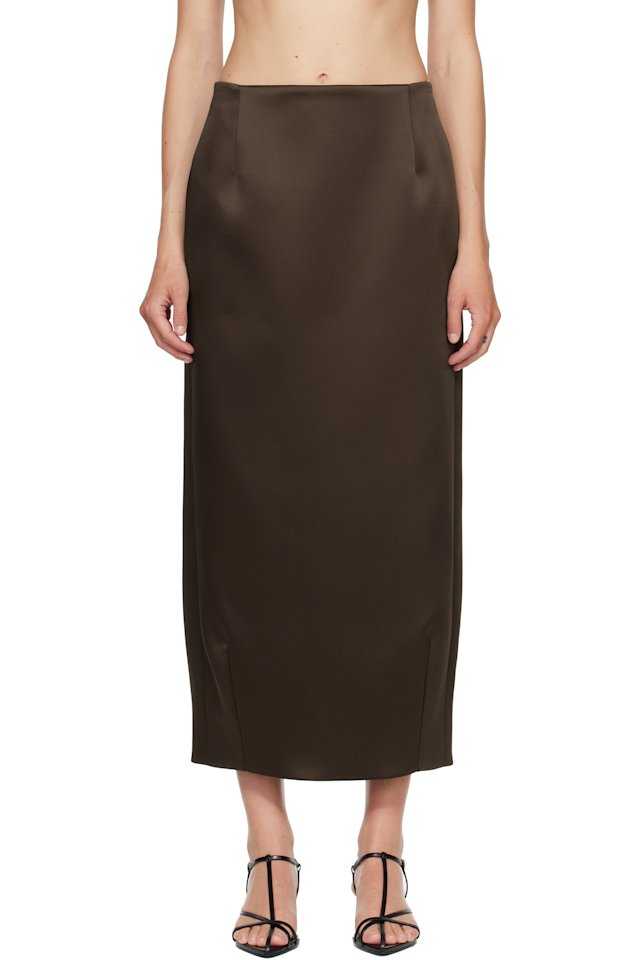 Róhe — Brown Balloon Column Midi Skirt