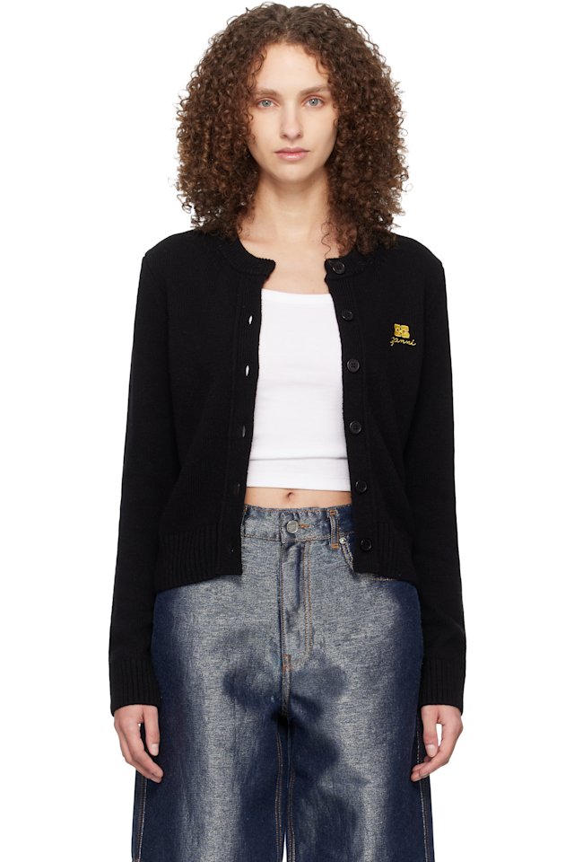 GANNI — Black Wool Mix Cardigan