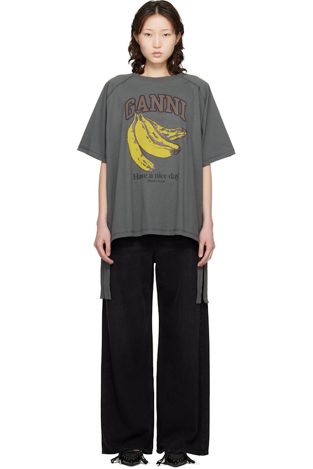 GANNI — Gray Banana T-shirt