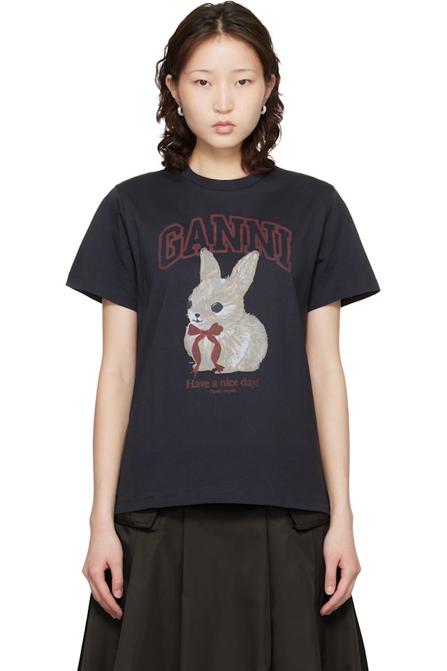 GANNI — Black Bunny T-shirt