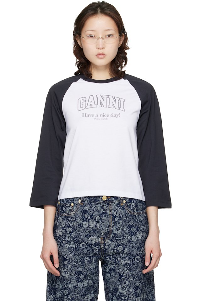 GANNI — White & Black Basic Jersey Baseball T-shirt