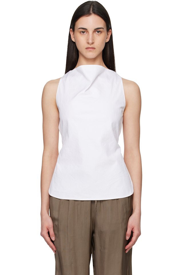 Róhe — White Open Back Crushed Cotton Top