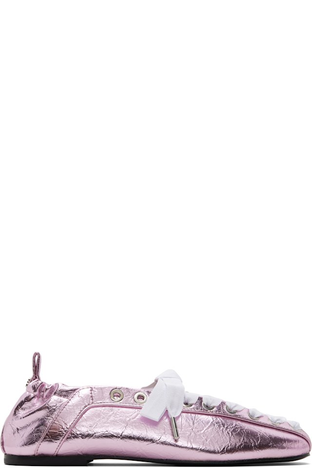 GANNI — Pink Lace-Up Ballerina Flats