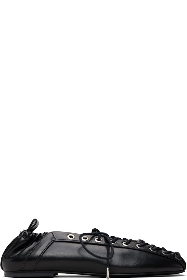GANNI — Black Lace-Up Ballerina Flats