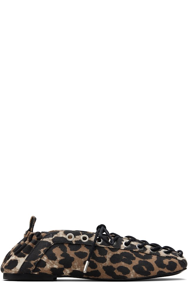 GANNI — Brown Lace-Up Ballerina Flats