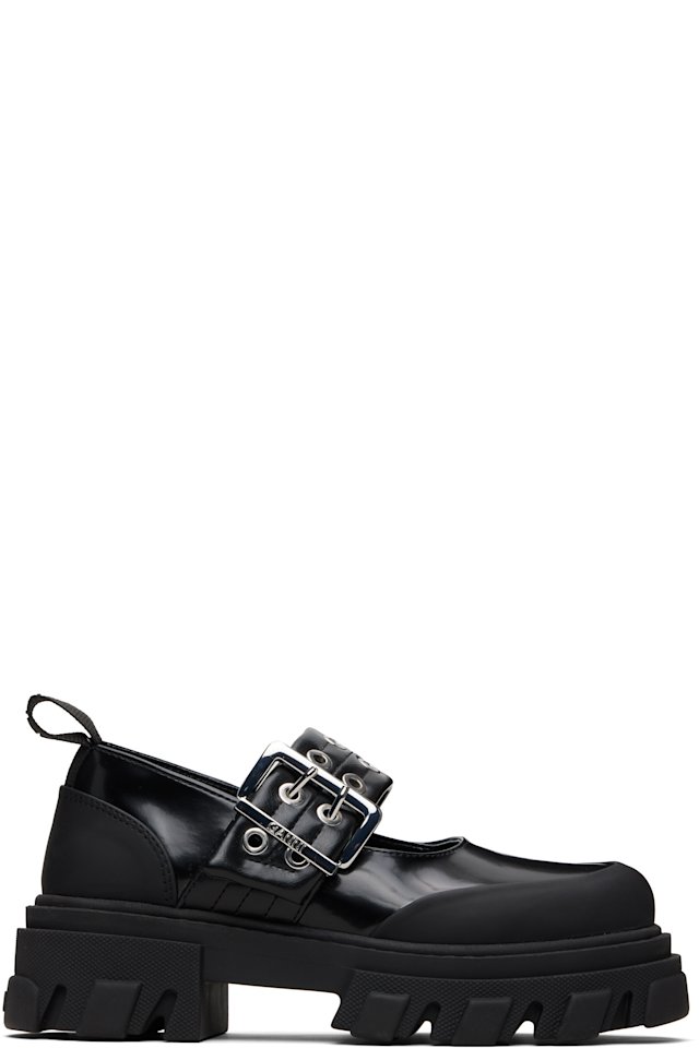 GANNI — Black Cleated Ballerina Box Loafers
