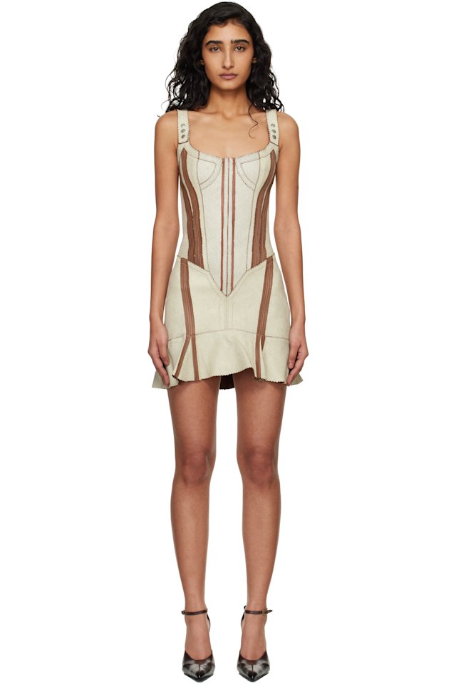 KNWLS — Taupe & Brown Scallop Leather Minidress