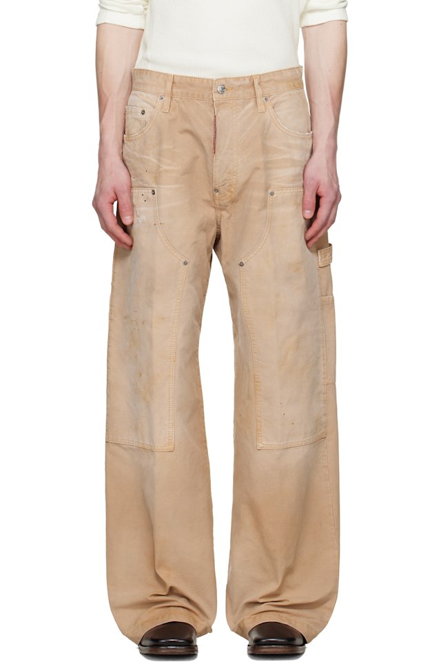 Dsquared2 — Beige Garment Dyed Baggy Carpenter Trousers