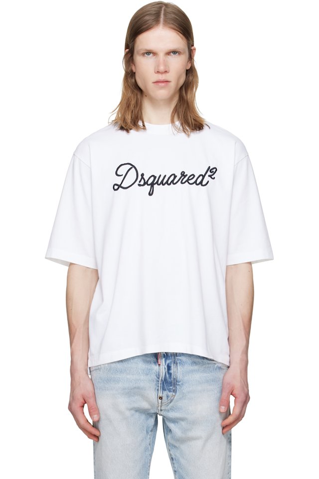 Dsquared2 — White 'Dsquared2' Embroidered Loose Fit T-shirt