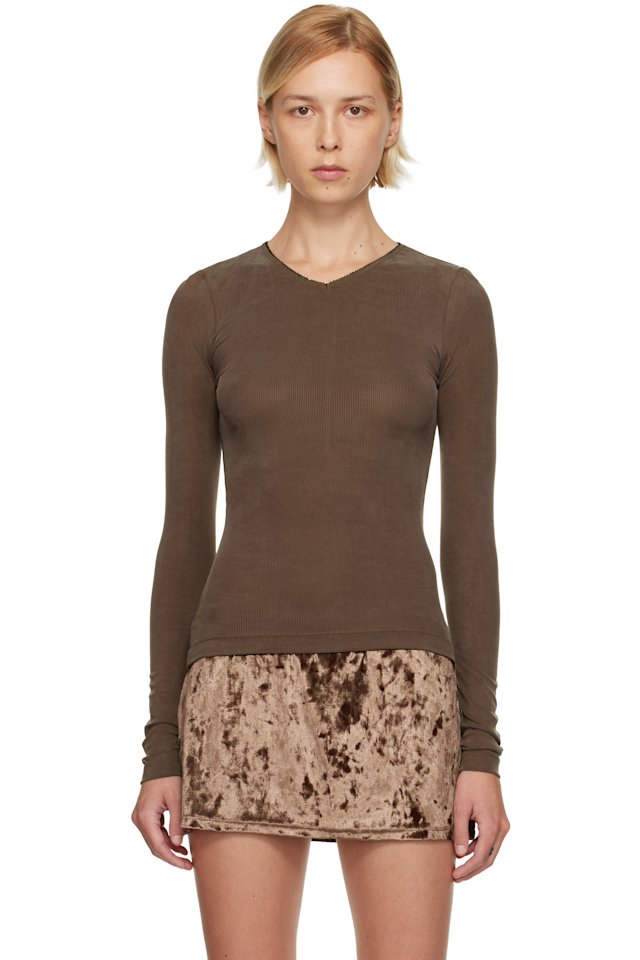 Fruity Booty — Brown Second Skin V-Neck T-shirt