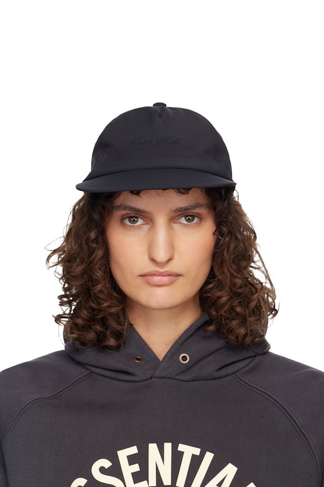 Fear of God ESSENTIALS — Black Signature 5 Panel Cap