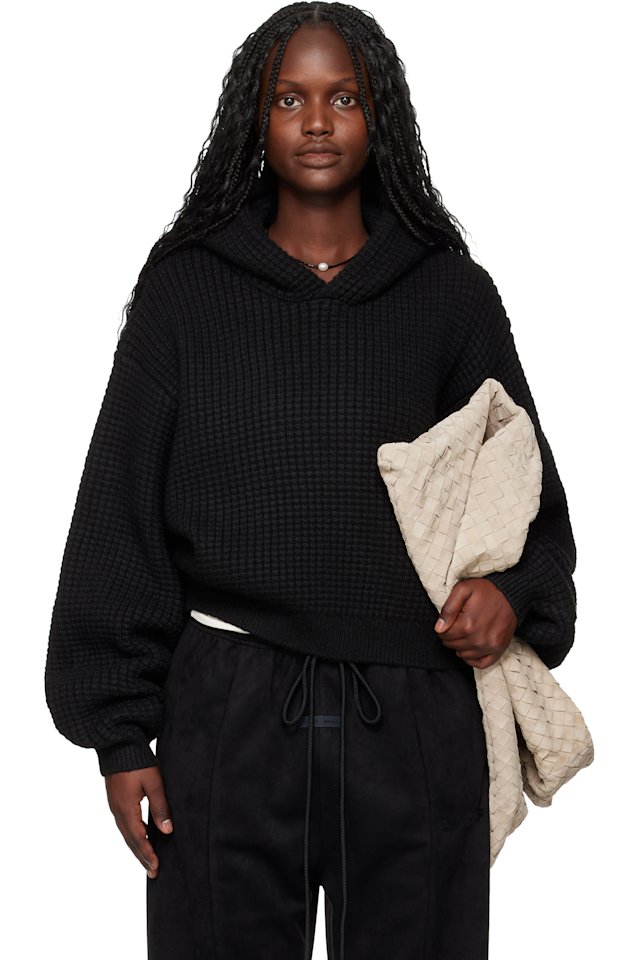 Fear of God ESSENTIALS — Black Holiday Heavy Waffle 90s Hoodie