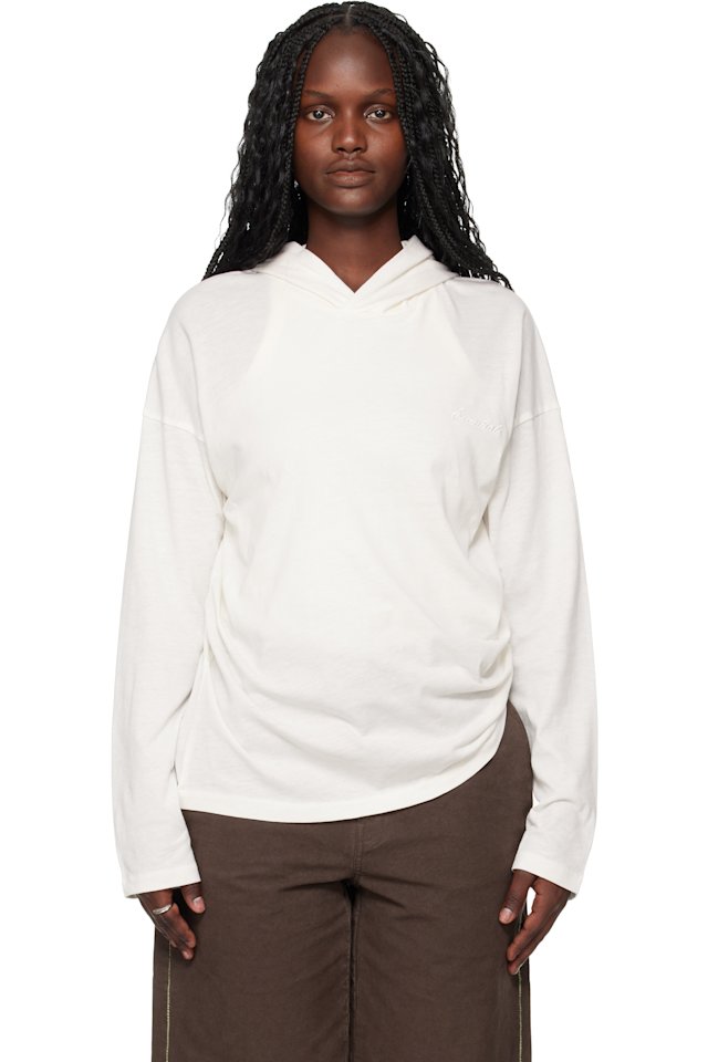 Fear of God ESSENTIALS — Off-White Holiday Embroidered Classic Fit Long Sleeve Hoodie