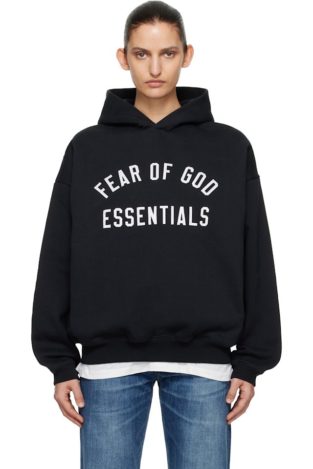 Fear of God ESSENTIALS — Black Varsity 90s Hoodie