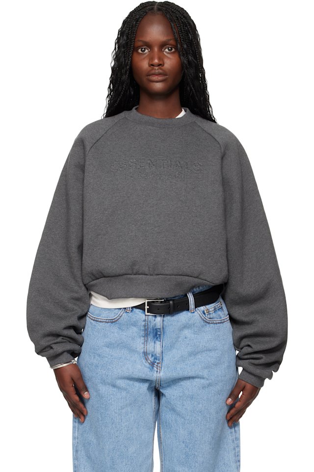 Fear of God ESSENTIALS — Gray Holiday Embossed 90s Raglan Crewneck Sweatshirt