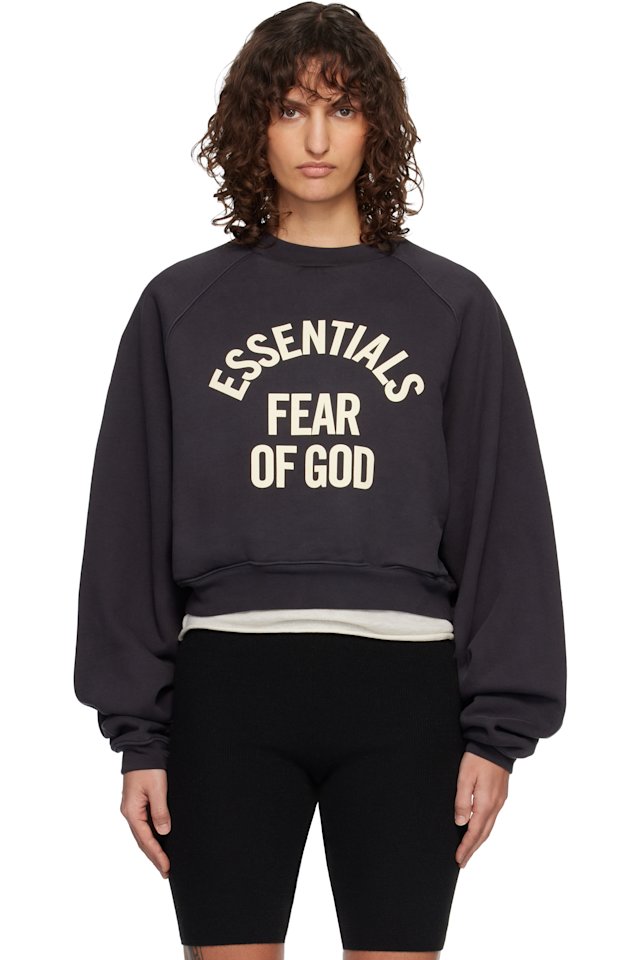 Fear of God ESSENTIALS — Black Campus 90's Cropped Raglan Sweatshirt