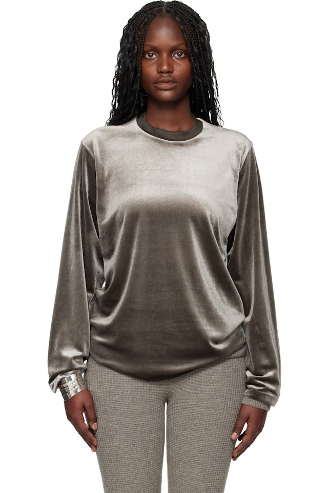 Fear of God ESSENTIALS — Brown Holiday Velour Classic Long Sleeve T-shirt