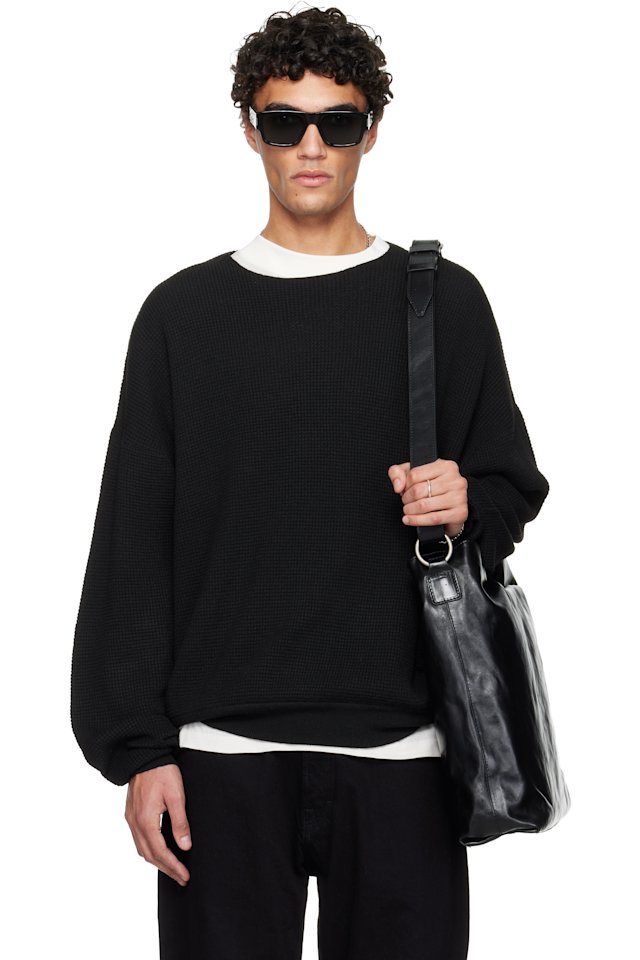 Fear of God ESSENTIALS — Black Holiday Waffle Crewneck 90s Sweater