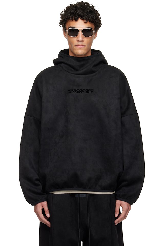 Fear of God ESSENTIALS — Black Holiday Faux-Suede Fleece Modern Hoodie