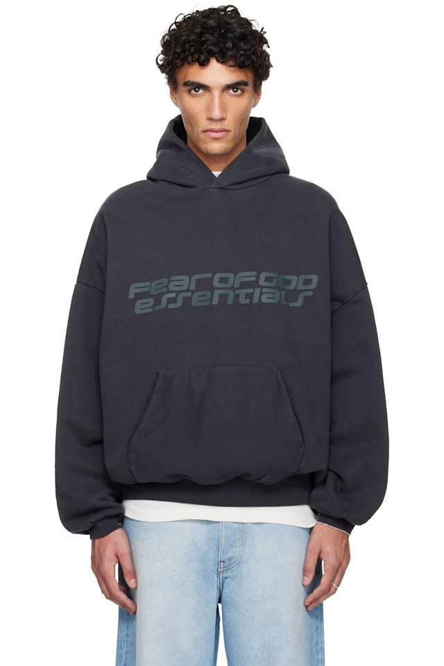 Fear of God ESSENTIALS — Black Holiday Heavy Fleece 90s Hoodie