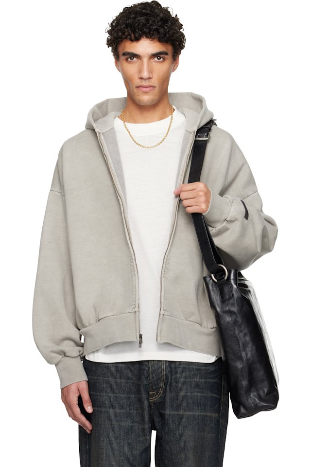 Fear of God ESSENTIALS — Gray Holiday Embroidered Classic Full Zip Hoodie