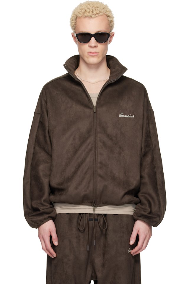 Fear of God ESSENTIALS — Brown Faux-Suede Fleece Signature Modern Track Jacket