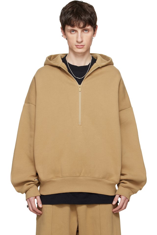 Fear of God ESSENTIALS — Tan 'Property' Lounge Half Zip Hoodie