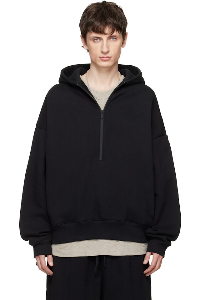 Fear of God ESSENTIALS — Black 'Property' Lounge Half Zip Hoodie