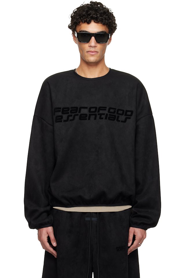 Fear of God ESSENTIALS — Black Holiday Modern Crewneck Faux-Suede Sweatshirt