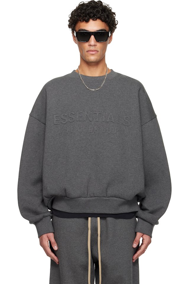 Fear of God ESSENTIALS — Gray Holiday Embossed Classic Crewneck Sweatshirt