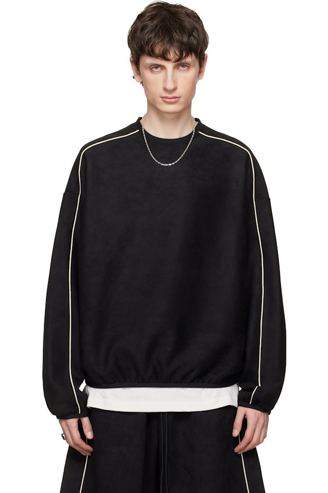 Fear of God ESSENTIALS — Black Signature Modern Crewneck Faux-Suede Sweatshirt