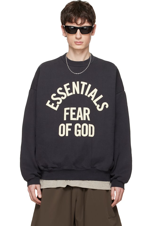 Fear of God ESSENTIALS — Black Campus 90s Crewneck Sweatshirt