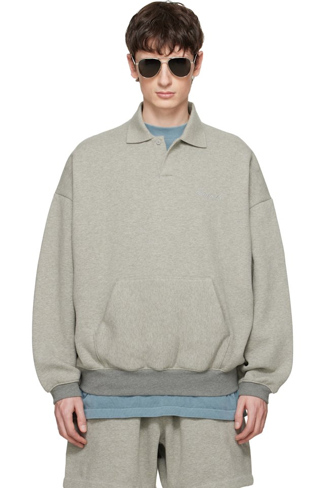 Fear of God ESSENTIALS — Gray Signature 90s Polo Sweatshirt