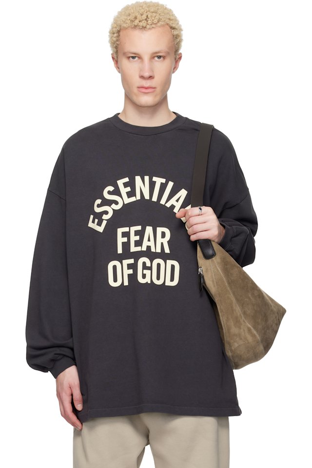 Fear of God ESSENTIALS — Black Campus 90s Long Sleeve T-shirt