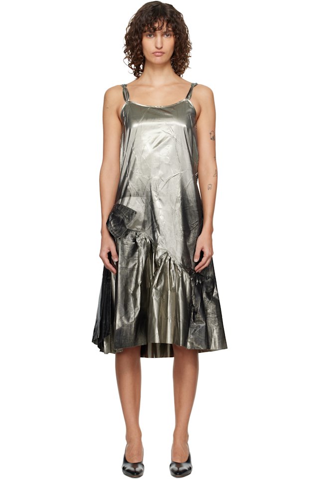 Maison Margiela — Gold & Black Crinkled Midi Dress