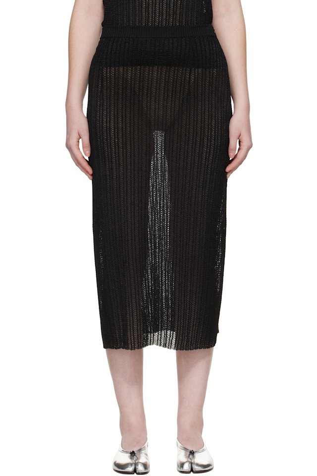 Maison Margiela — Black Ribbed Knit Midi Skirt