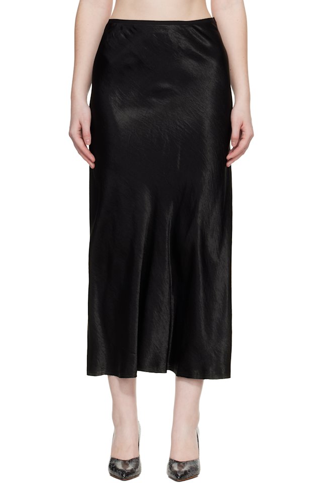Maison Margiela — Black Satin Midi Skirt