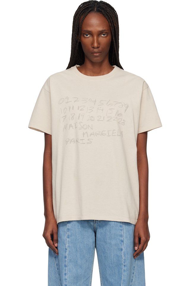 Maison Margiela — Beige Numerical Cotton T-shirt