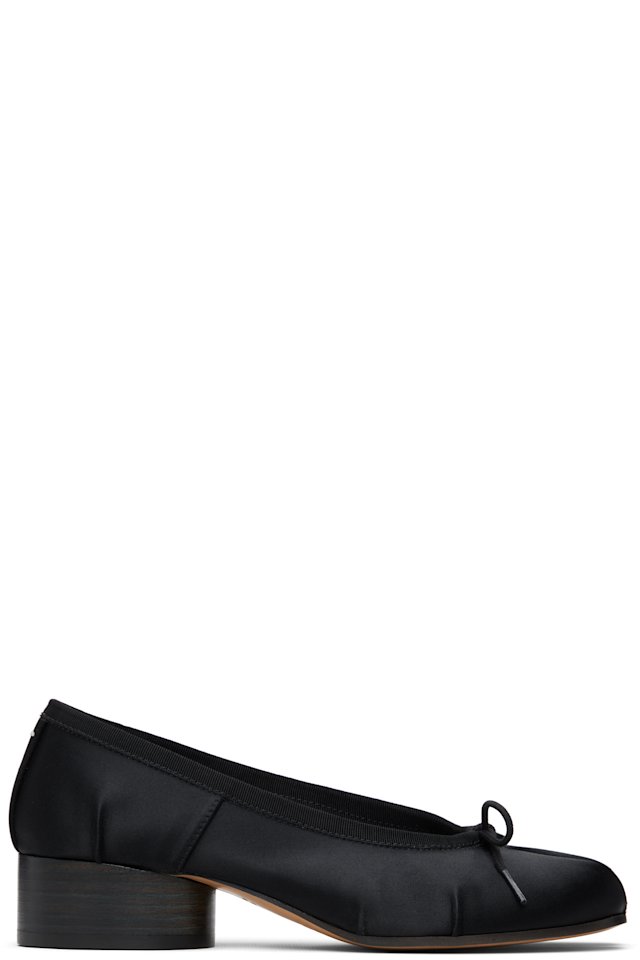 Maison Margiela — Black Tabi Satin Ballerina Heels