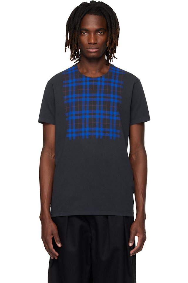 Maison Margiela — Gray Cotton Check Panel T-shirt