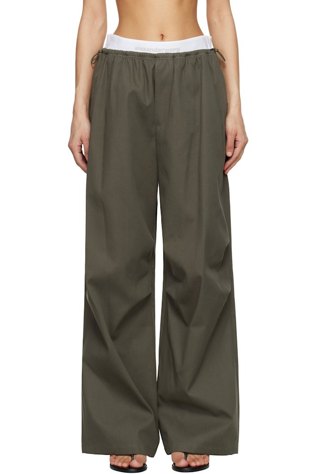 Alexander Wang — Khaki Logo Elastic Mid-Rise Trousers