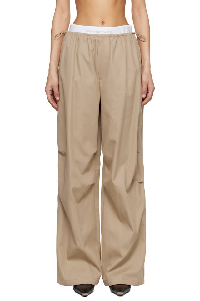 Alexander Wang — Taupe Logo Elastic Mid-Rise Trousers