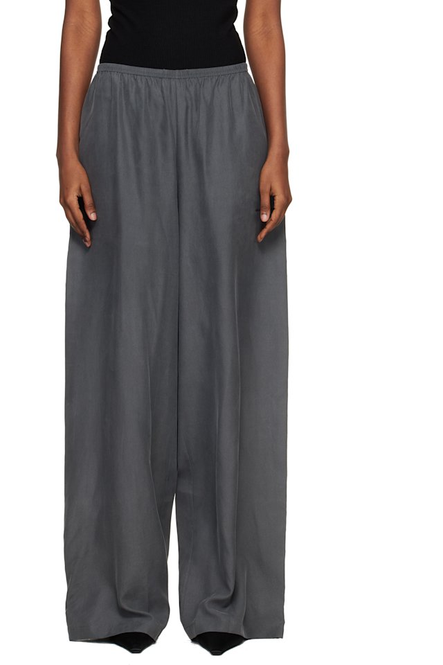 Alexander Wang — Gray Mid-Rise Silk Track Pants