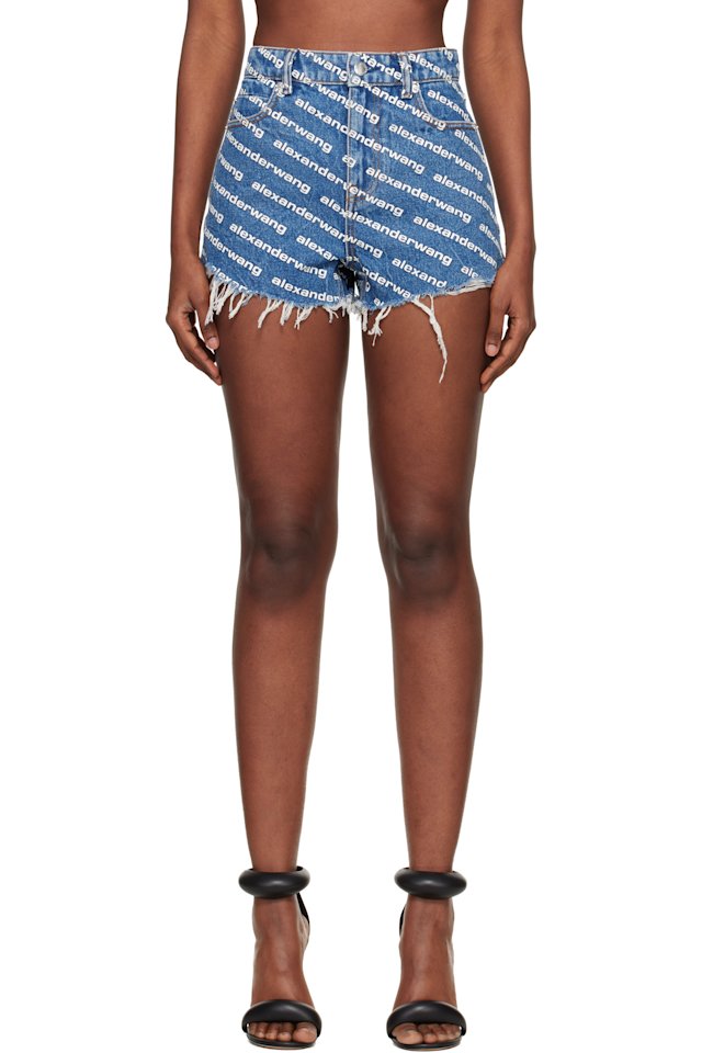 Alexander Wang — Blue Denim Bite Logo Shorts