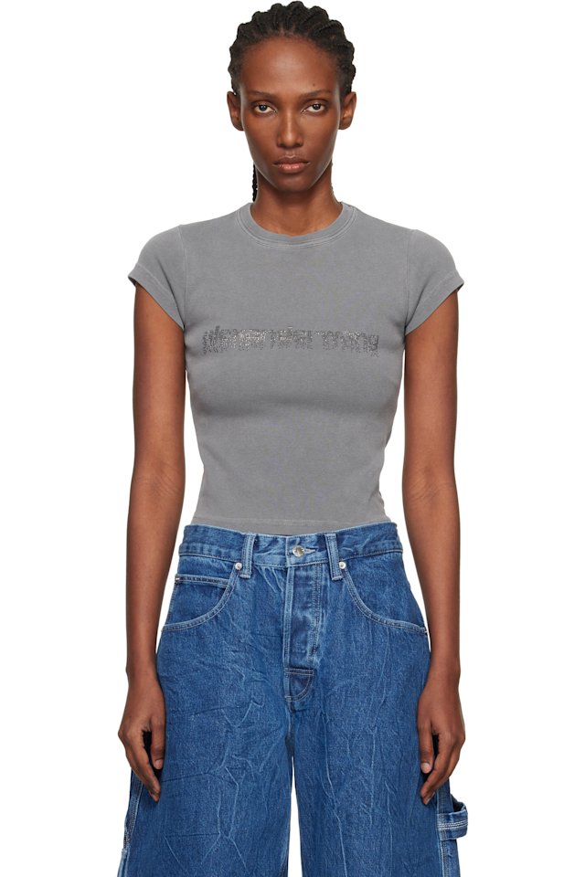 Alexander Wang — Gray Crystal Logo Cotton Baby T-shirt