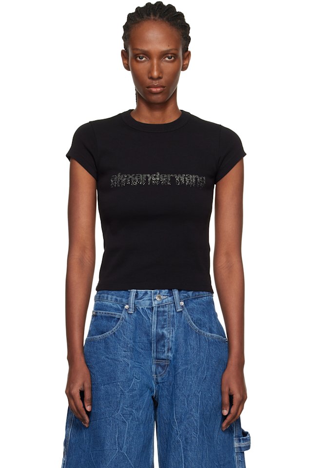 Alexander Wang — Black Crystal Logo Cotton Baby T-shirt