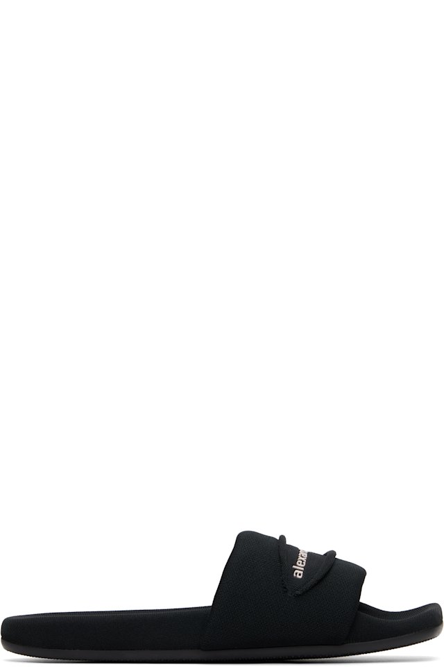 Alexander Wang — Black 'AW' Slash Knit Pool Slides