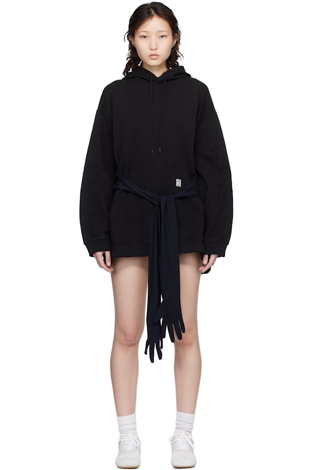 MM6 Maison Margiela — Black Hooded Glove Sweatshirt Minidress