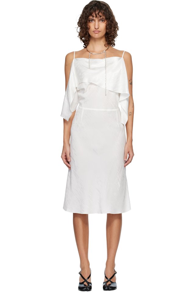 MM6 Maison Margiela — Off-White Folded Jacquard Slip Midi Dress