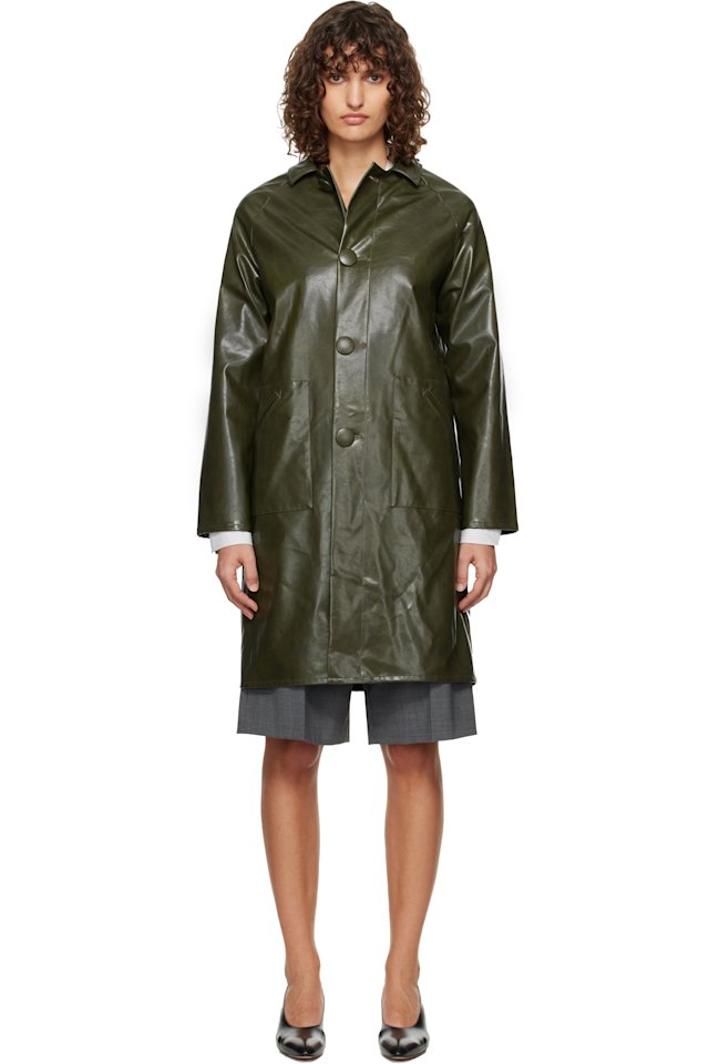 MM6 Maison Margiela — Khaki Raglan Faux-Leather Coat